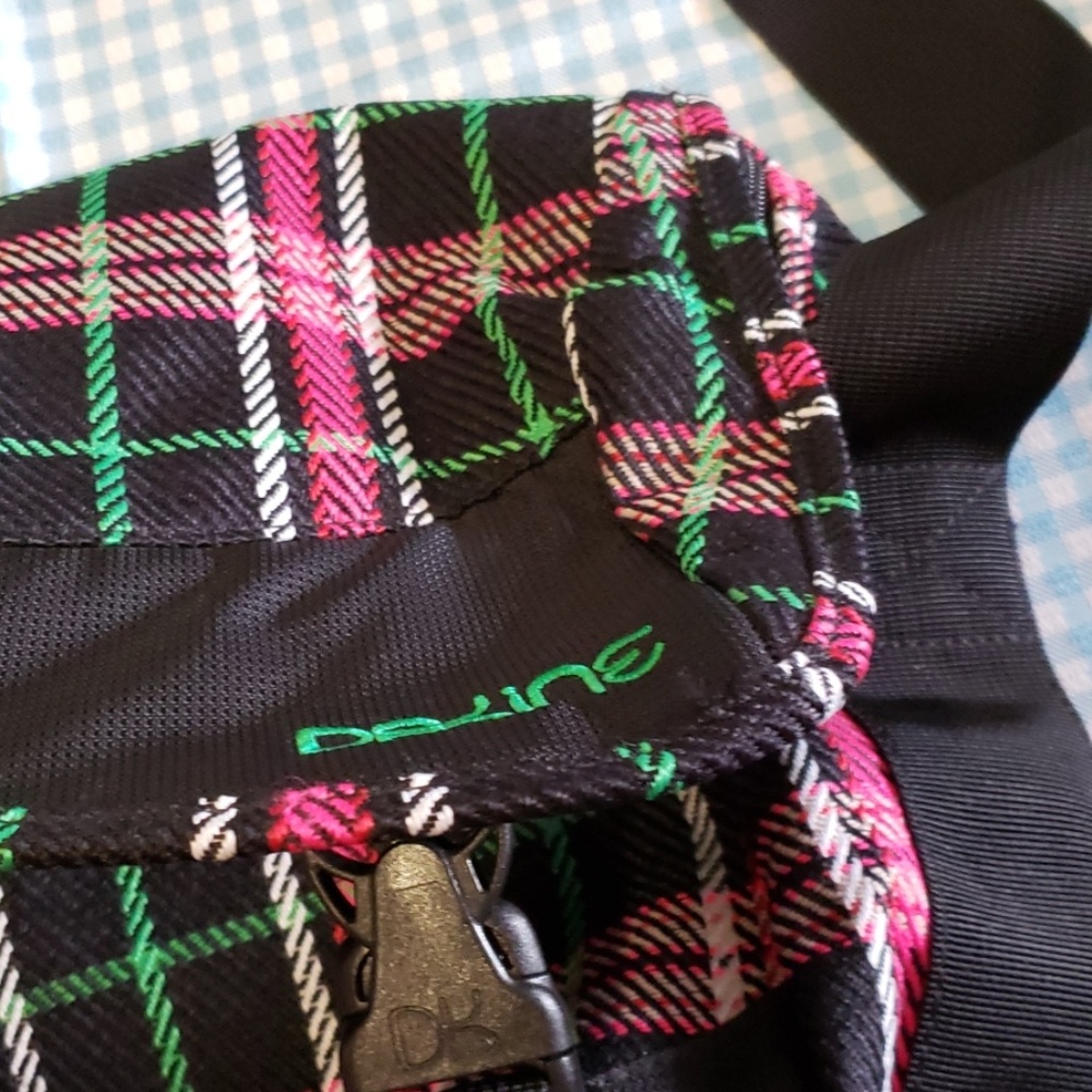Dakine Black Plaid Laptop Messenger Bag With Pink & Green Accents View 6